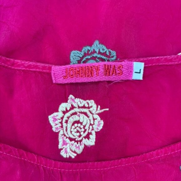 Johnny Was women's large hot pink embroidered floral short sleeve tunic top - Picture 7 of 8
